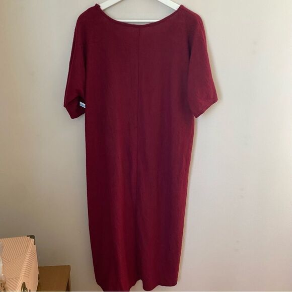 Forgotten Grace Top High Low Tie Front Soft Comfy Short Sleeve Dark Red Casual - Picture 5 of 11